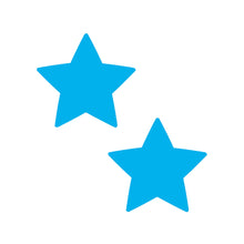 Load image into Gallery viewer, Two turquoise star-shaped nipple covers by Pastease® that glow in the dark. Made for universal breast shapes, these bold and flirty pasties are lightweight, easy to apply, and add a playful glow to any outfit or occasion. Manufactured in the USA with care.