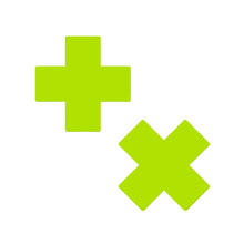 Load image into Gallery viewer, Close-up of Pastease® Plus X Glow-in-the-Dark Neon Yellow Cross Pasties, revealing their bold colour and soft, skin-safe material. A standout accessory for unique fashion statements, manufactured in the USA and distributed worldwide.