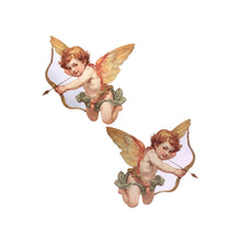 Load image into Gallery viewer, Two Cupid Cherub Vintage Breast Pasties by Pastease displayed on a white background. The pasties feature charming cherubic cupids with wings, bows, and arrows, styled in a romantic vintage design. Perfect for Valentine's Day, these nipple covers by Pastease fit all breast shapes and sizes.