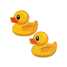 Load image into Gallery viewer, A pair of Pastease® Rubber Duck Breast Pasties in bright yellow. These reusable nipple covers bring playful fun to your wardrobe, designed to fit all sizes. Made with high-quality materials in the USA by a family-operated business.