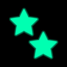 Load image into Gallery viewer, Pastease® Star Neon Turquoise Pasties glowing vibrantly in the dark. Fun, flirty, and festival-ready nipple covers, crafted for all breast sizes. Manufactured in the USA by a small family-run business with love and care.