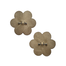 Load image into Gallery viewer, The Pierced Pasties: Nude Flower Breast Petal with Barbell Piercing Nipple Covers by Pastease®. Two nude warm beige flowers with silver barbell piercings through the middle nipple covers on a white background. Perfect for a festival, burlesque performance, pride or parties.