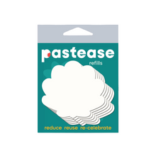 Load image into Gallery viewer, The Refills Seashell Mermaid: Three Pair Double Stick Shapes by Pastease®. Pack of refills Shell shaped nipple covers on a white background. Perfect for a festival, pride, burlesque performance, only fans content or a party.