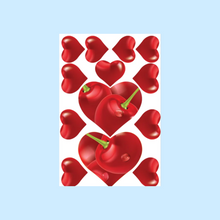 Load image into Gallery viewer, Tastease: Cherry Edible Pasties & Pecker Wraps Candy by Pastease®. Pack of edible cherry flavoured nipple covers on a pastel blue background. Perfect for festivals, pride, burlesque, raves, only fans content or parties.