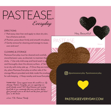 Load image into Gallery viewer, Everyday Reusable: Suede Cocoa Dark Brown Flower with Mini Hearts Reusable Nipple Pasties by Pastease® Everyday on a pink background with a thank you message. Perfect for festivals, pride, burlesque, only fans content, everyday or parties.