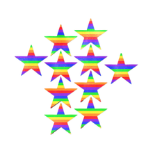 Load image into Gallery viewer, Body Minis: 10 Mini Rainbow Star Nipple & Body Pasties by PasteaseĀ®. Ten mini rainbow stars body stickers on a white background. Perfect for festivals, pride, burlesque, raves, only fans content or parties.