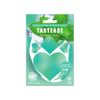 Tastease: Peppermint Edible Pasties & Pecker Wrap by Pastease® o/s. Pack of edible peppermint flavoured nipple covers on a white background. Perfect for a festival, pride, burlesque performance, only fans content or a party.