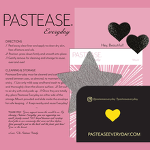 Load image into Gallery viewer, Everyday Reusable: Foggy Grey Vegan Luxury Suede Star with Mini Hearts Reusable Nipple Covers by Pastease® Everyday o/s on a pink background with a thank you message. Perfect for a festival, pride, burlesque performance, only fans content or a party.