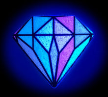 Load image into Gallery viewer, The Gem: Pastel Rainbow Diamond Nipple Pasties by Pastease shown glowing in the dark with a blue hue on a black background.