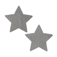 Load image into Gallery viewer, Everyday Reusable: Foggy Grey Vegan Luxury Suede Star with Mini Hearts Reusable Nipple Covers by Pastease® Everyday o/s. Two grey coloured star pasties on a white background. Perfect for a festival, pride, burlesque performance, only fans content or a party.