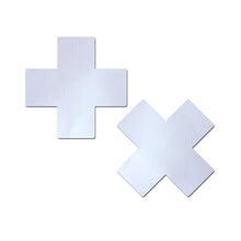 Load image into Gallery viewer, Plus X: Matte Cross Nipple Pasties by Pastease®.  Two matt cross shape nipple covers on a white background. Perfect for festivals, pride, burlesque, raves, only fans content or parties.