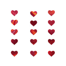 Load image into Gallery viewer, Pastease Confetti: Liquid Red Baby Heart Body Pasties by Pastease®. Mini shiny red heart body stickers shown on a white background. For festivals, pride, burlesque, raves or parties.
