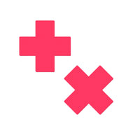 Close-up of the Plus X Glow-in-the-Dark Neon Pink Cross Pasties Nipple Covers by Pastease®. One pastie is shown as a standard cross, while the other is tilted to form an X shape. Both are bold, bright pink, with soft edges designed to comfortably curve with the body.