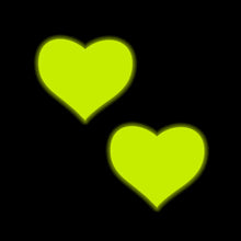 Load image into Gallery viewer, Glowing Pastease Love Neon Yellow Heart Pasties against a black background. Designed to shine in the dark, these nipple covers add a playful touch to any outfit. Handmade by Pastease®, a family-operated brand crafting high-quality pasties in the USA.
