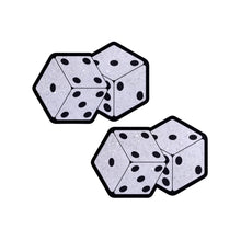 Load image into Gallery viewer, The Fuzzy Dice Pasties Pair of Dice Nipple Covers by Pastease on a white background. Two velvet glitter sparkle dice pairs of nipple covers with black dots and outlines. Perfect for a festival, burlesque performance, drag shows, pride or parties.
