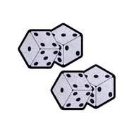 The Fuzzy Dice Pasties Pair of Dice Nipple Covers by Pastease on a white background. Two velvet glitter sparkle dice pairs of nipple covers with black dots and outlines. Perfect for a festival, burlesque performance, drag shows, pride or parties.