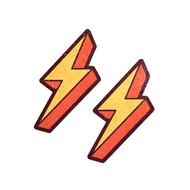 The Lightning Bolt Pasties Thunder Struck Breast Covers by Pastease®. Two glitter velvet orange and yellow zig zag lightning bolt nipple covers shown on a white background. Perfect for a festival, burlesque performance, pride or parties.