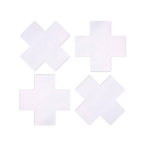 Petite Plus X: Two Pair of Small White Matte Plus Nipple Pasties by Pastease®. White cross nipple covers shown on a white background. Perfect for a festival, pride, burlesque performance, only fans content, or a party.