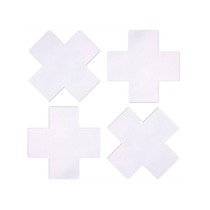 Petite Plus X: Two Pair of Small White Matte Plus Nipple Pasties by Pastease®. White cross nipple covers shown on a white background. Perfect for a festival, pride, burlesque performance, only fans content, or a party.