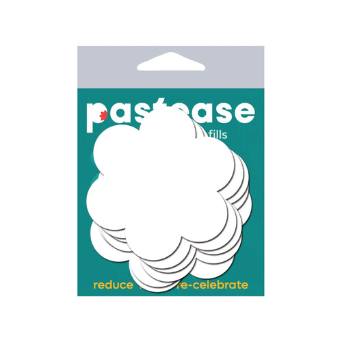 Refills Daisy Flower: Three Pair Double Stick Shapes by Pastease®. Six white double sided self adhesive daisy flowers for nipple covers in the pastease turqouise packaging on a white background. Perfect for a festival, pride, burlesque performance, only fans content or a party.