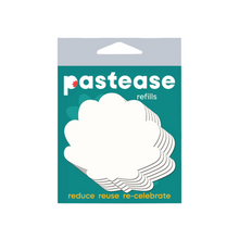 Load image into Gallery viewer, The Refills Seashell Mermaid: Three Pair Double Stick Shapes by Pastease®. Pack of refills Shell shaped nipple covers on a white background. Perfect for a festival, pride, burlesque performance, only fans content or a party.
