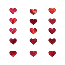 Load image into Gallery viewer, Pastease Confetti: Liquid Red Baby Heart Body Pasties by Pastease®. Mini shiny red heart body stickers shown on a white background. For festivals, pride, burlesque, raves or parties.

