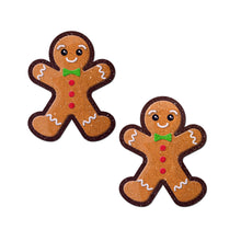 Load image into Gallery viewer, Gingerbread Man Woman Christmas Holiday Nipple Pasties by Pastease® o/s. Two gingerbread man shaped nipple covers on a white background. Perfect for a festival, pride, burlesque performance, only fans content or a party.
