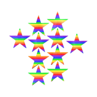 Body Minis: 10 Mini Rainbow Star Nipple & Body Pasties by Pastease®. Ten mini rainbow stars body stickers on a white background. Perfect for festivals, pride, burlesque, raves, only fans content or parties.