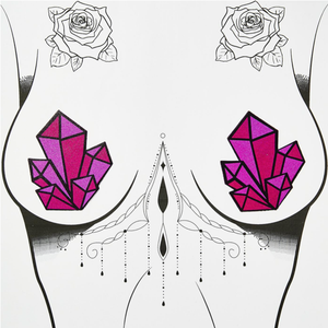 The Crystal: Dazzling Multi-Color Crystal Cluster Nipple Pasties by Pastease shown on a femme body outline for size reference on a white background.