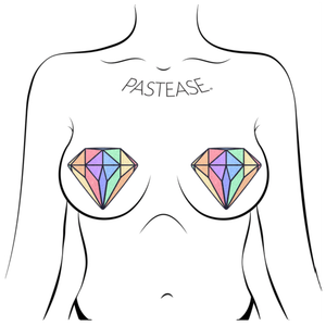 The Gem: Pastel Rainbow Diamond Nipple Pasties by Pastease shown on a femme body outline for size reference on a white background.