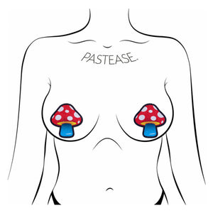 The Mushroom: Colourful Shroom Nipple Pasties by Pastease shown on a femme body outline for size reference on a white background.