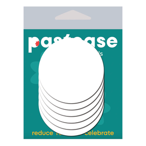 Refills 2.5" Circle: Reuse Pasties with Three Pair Double Stick Shapes by Pastease®. Six white double sided self adhesive circles for nipple covers in the pastease teal packaging on a white background. Perfect for a festival, pride, burlesque performance, only fans content or a party.