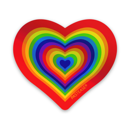 Sticker: Holographic Double Rainbow Heart by Pastease® o/s. One rainbow stripe outline heart shiny rainbow style sticker on a white background. Perfect for a festival, pride, journalling, decorating and creative projects.