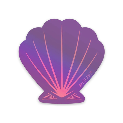 Sticker: Holographic Mermaid Purple by Pastease® o/s. A pink and purple shell shiny rainbow style sticker on a white background. Perfect for a festival, pride, journalling, decorating and creative projects.