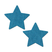 Load image into Gallery viewer, Everyday Reusable: Tourmaline Teal Vegan Luxury Suede Star with Mini Hearts Reusable Nipple Covers by Pastease® Everyday o/s. Two teal star pasties on a white background. Perfect for a festival, pride, burlesque performance, only fans content or a party.
