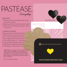 Load image into Gallery viewer, Everyday reusable honey suede nude flower with mini hearts reusable nipple pasties by pastease everyday on a pink background with a thank you message. Perfect for a festival, pride, burlesque performance, only fans content or a party.

