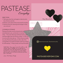 Load image into Gallery viewer, Everyday Reusable: Foggy Grey Vegan Luxury Suede Star with Mini Hearts Reusable Nipple Covers by Pastease® Everyday o/s on a pink background with a thank you message. Perfect for a festival, pride, burlesque performance, only fans content or a party.
