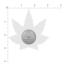 Load image into Gallery viewer, Size guide for the Indica Pot Leaf: Green Holographic Weed Nipple Pasties by Pastease on a white background.
