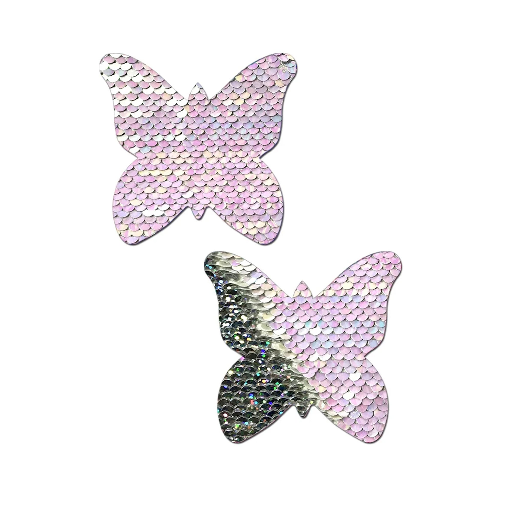 Pastease Rainbow & Silver Color Flip Glitter Sequined Butterfly Nipple  Pasties