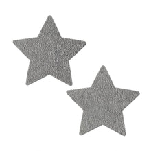 Load image into Gallery viewer, Everyday Reusable: Foggy Grey Vegan Luxury Suede Star with Mini Hearts Reusable Nipple Covers by Pastease® Everyday o/s. Two grey coloured star pasties on a white background. Perfect for a festival, pride, burlesque performance, only fans content or a party.
