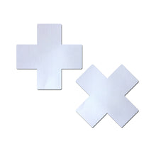 Load image into Gallery viewer, Plus X: Matte Cross Nipple Pasties by Pastease®.  Two matt cross shape nipple covers on a white background. Perfect for festivals, pride, burlesque, raves, only fans content or parties.
